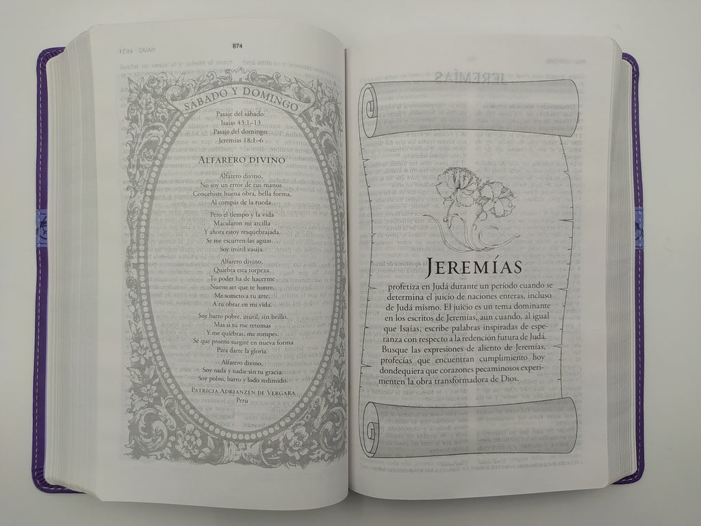Biblia versión 60, Mi Día con Dios en Piel Italiana Duo-Tone, Lavanda/Purple.