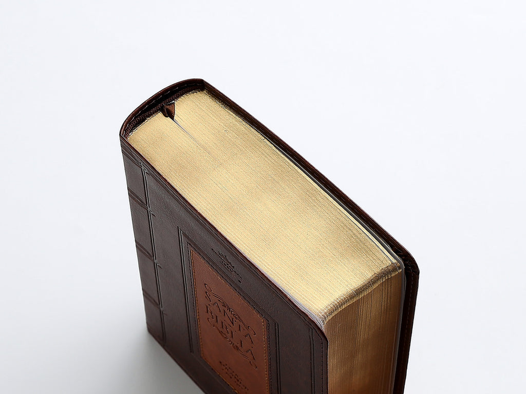 Biblia Mediana, versión 60, concordancia amplia 100 pág. canto dorado café