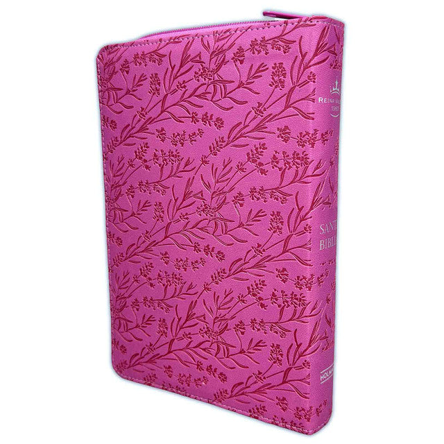 Biblia Letra Grande Manual con Cierre RV1960 imit. piel rosa floral con índice