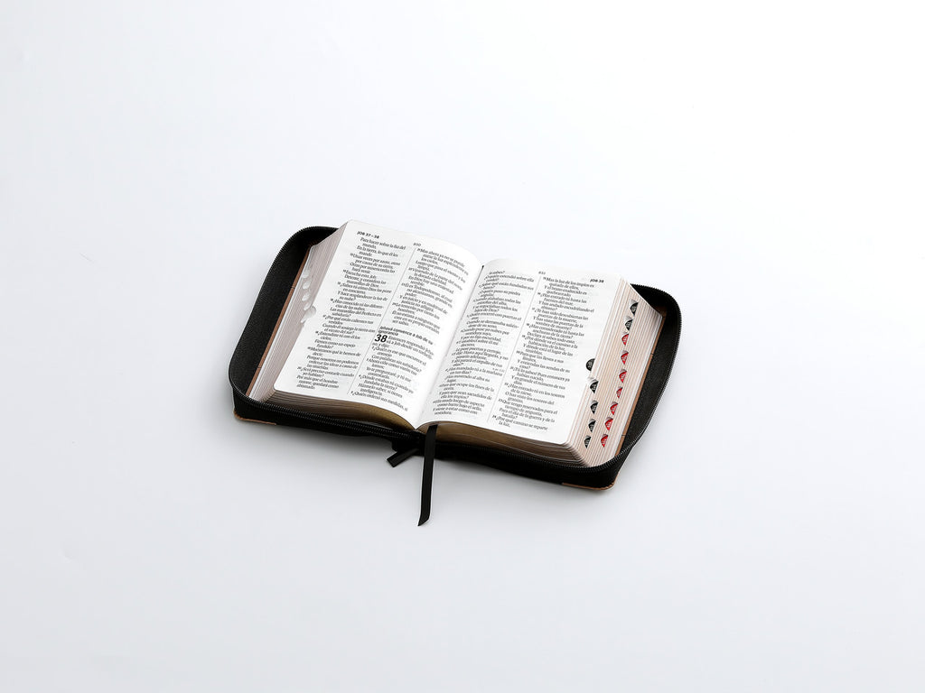 Biblia mediana con letra grande, Cierre, 12 puntos RV1960, imitación piel negro y café con índice
