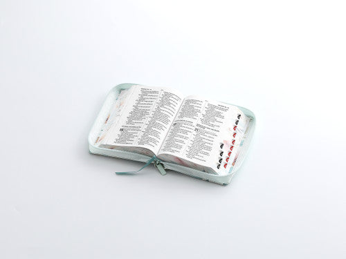 Biblia mediana, letra grande 12 puntos  cierre, índice, canto pintado, Flores azul
