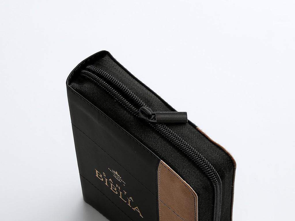 Biblia mediana con letra grande, Cierre, 12 puntos RV1960, imitación piel negro y café con índice