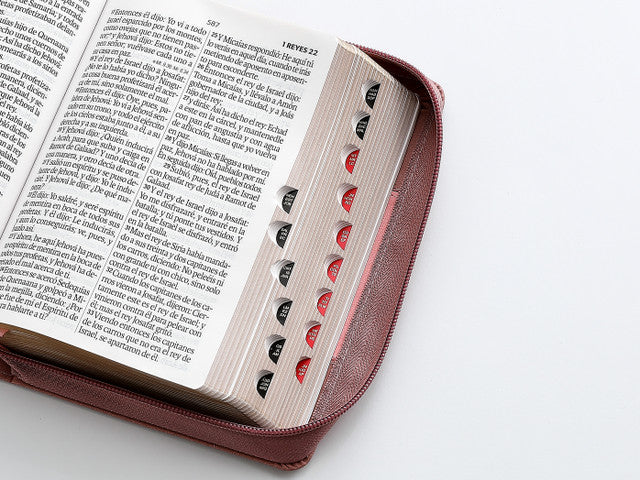 Biblia mediana, letra grande 12 puntos  cierre, índice, canto dorado, coral rosa