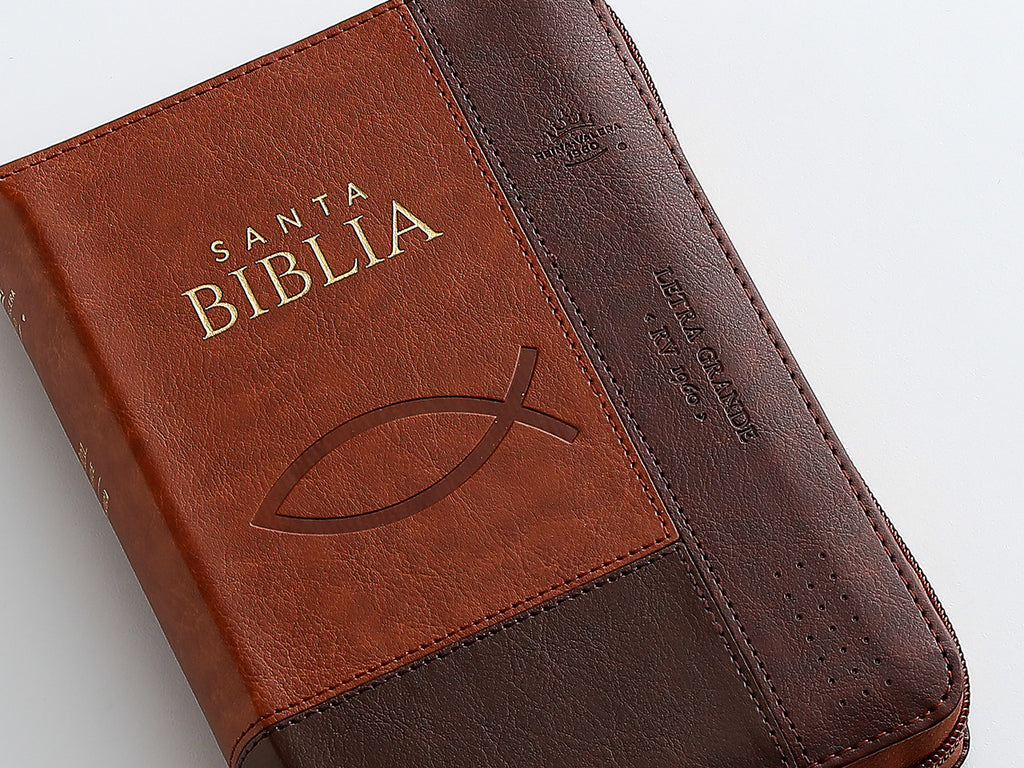 Biblia mediana con cierre índice canto dorado León letra grande 12 punto marrón /café