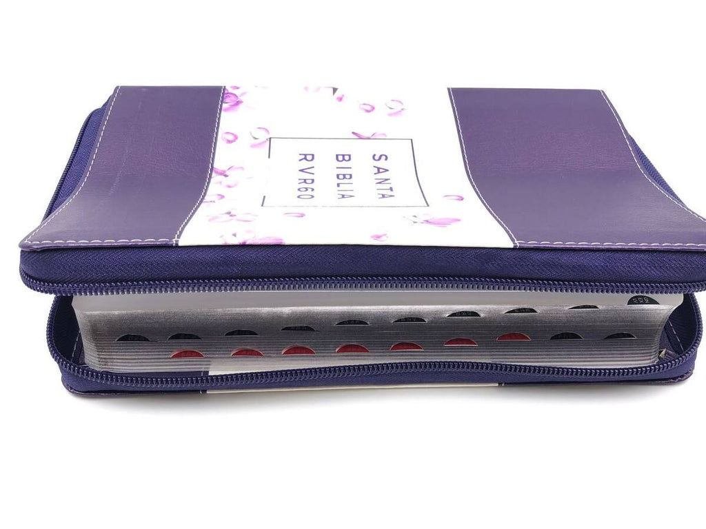 Biblia RVR60/065LG/czti/Tricolor Lila/Flores/Lila