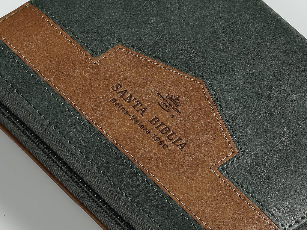 Biblia RVR60 Bolsillo i/piel Elegante Verde/Café con cierre/índice