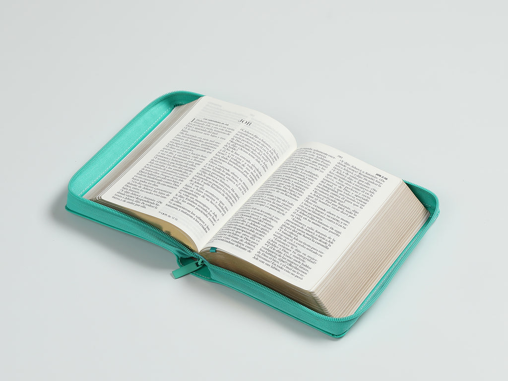 Biblia mediana con concordancia cierre canto dorado verde bandera