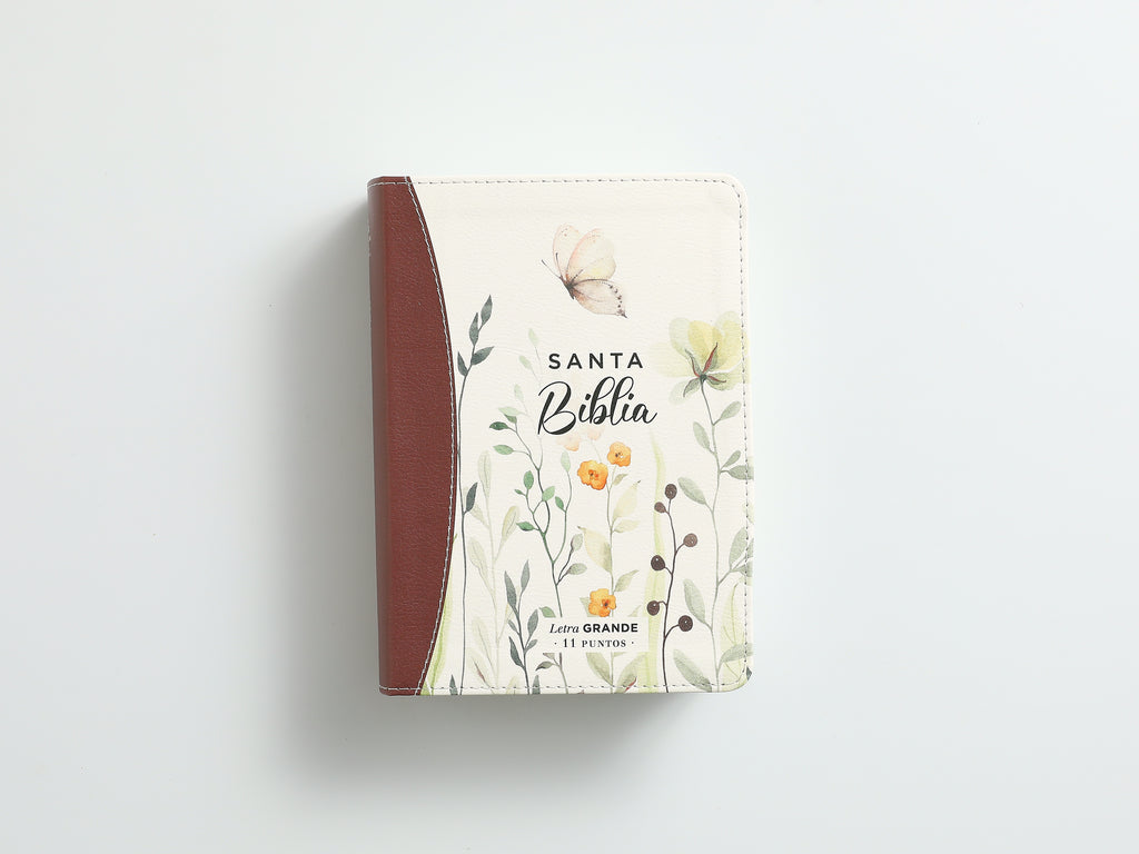 Biblia RVR60 portátil Letra Grande 11 puntos i/piel canto pintado MARRÓN FLORAL
