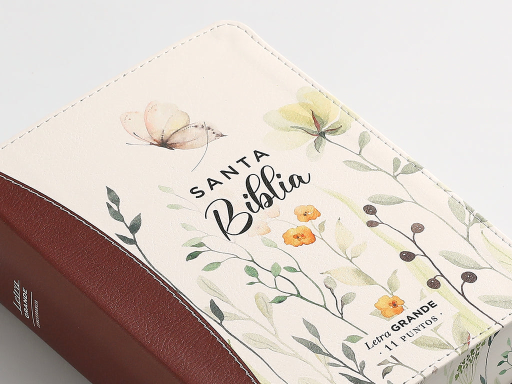 Biblia RVR60 portátil Letra Grande 11 puntos i/piel canto pintado MARRÓN FLORAL