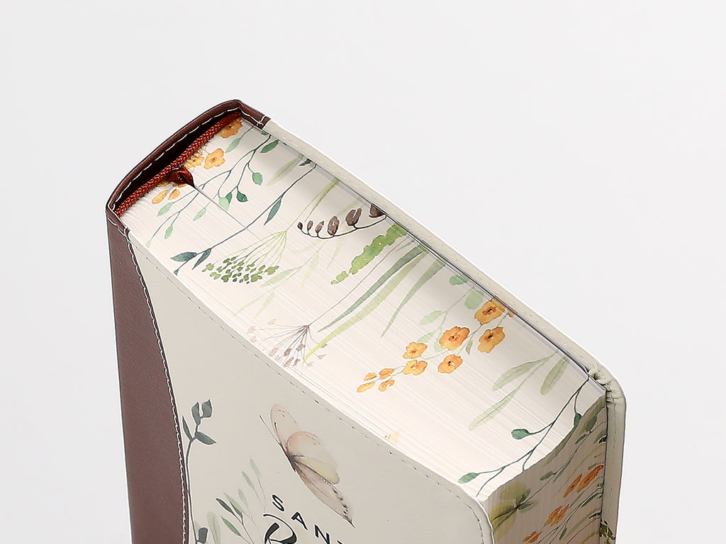 Biblia RVR60 portátil Letra Grande 11 puntos i/piel canto pintado MARRÓN FLORAL