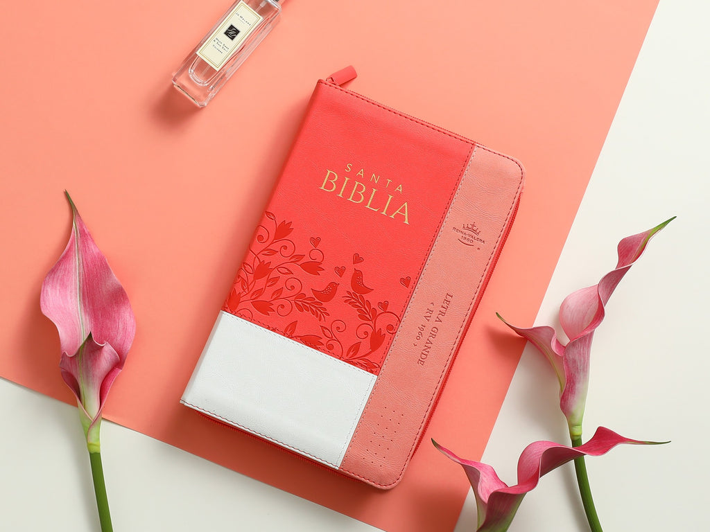 Biblia RVR065LG czti PJR Inspiración Blanco/coral/coral pájaros Tamaño Manual