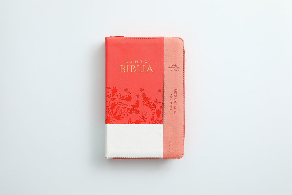 Biblia RVR065LG czti PJR Inspiración Blanco/coral/coral pájaros Tamaño Manual