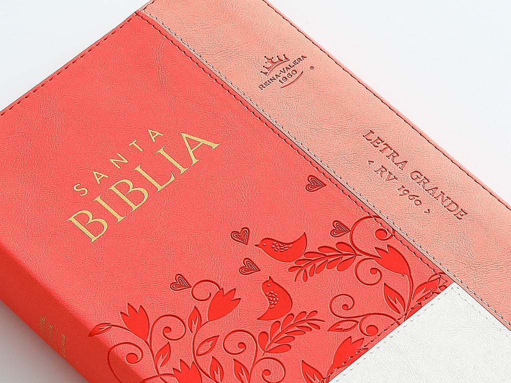 Biblia RVR065LG czti PJR Inspiración Blanco/coral/coral pájaros Tamaño Manual