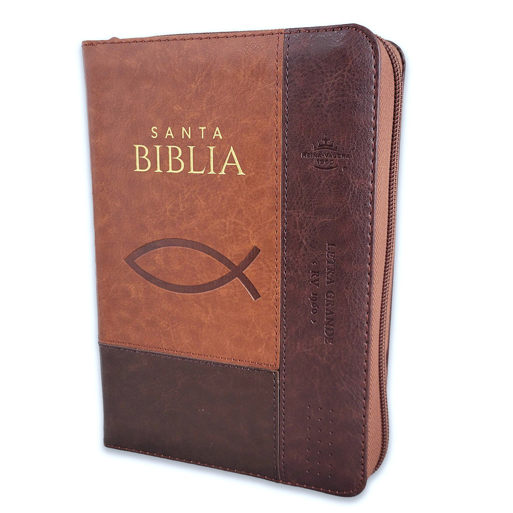 Biblia mediana con cierre índice canto dorado León letra grande 12 punto marrón /café