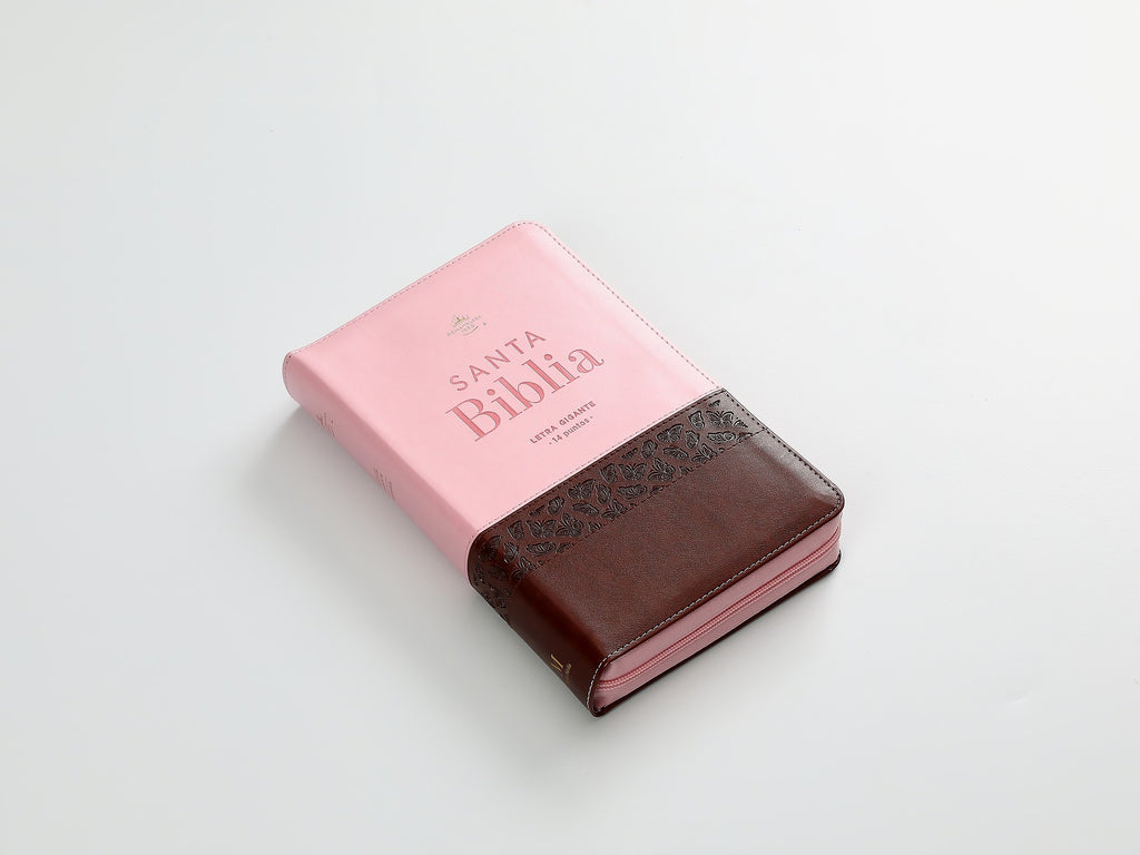 Biblia grande letra 14 puntos cierre concordancia índice canto dorado café/rosa