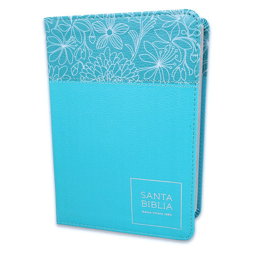 BIBLIA REINA VALERA 1960 COMPACTA TURQUESA FLORES MEDIANA