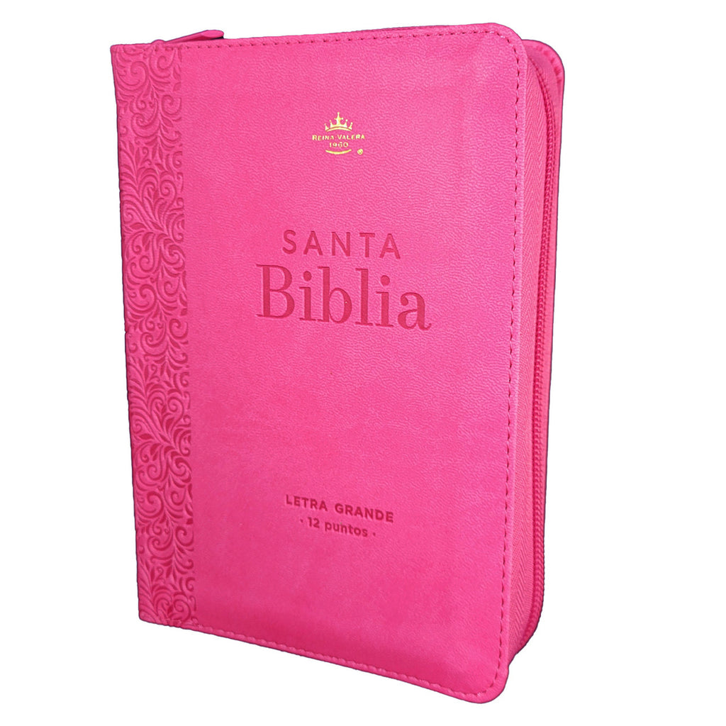 Biblia Mediana con Cierre Letra Grande 12 puntos RV1960, imitación piel fucsia floral