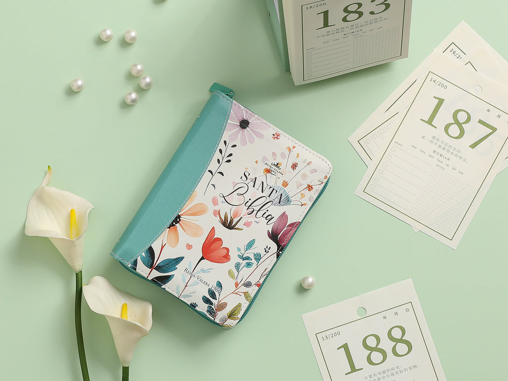 Biblia RVR60 de bolsillo colección jardín Turquesa con cierre/índice