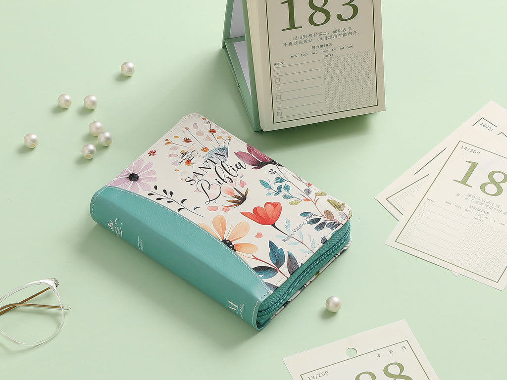 Biblia RVR60 de bolsillo colección jardín Turquesa con cierre/índice
