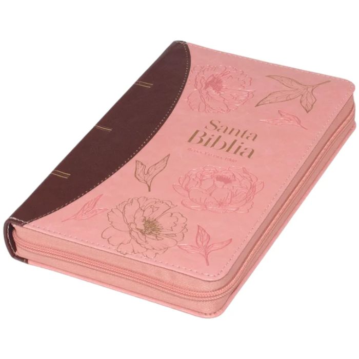 BIBLIA RVR065CZTI LG ROSA/CAFE FILIGRANAS PRIMAVERALES