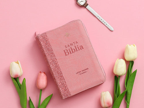 Biblia con Cierre Portátil 12 puntos RV1960, imitación piel, canto dorado, Rosa