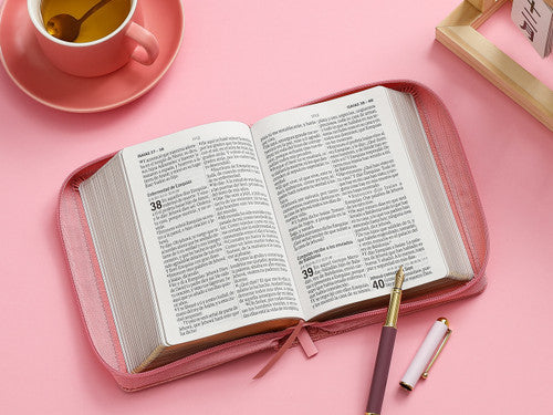 Biblia con Cierre Portátil 12 puntos RV1960, imitación piel, canto dorado, Rosa