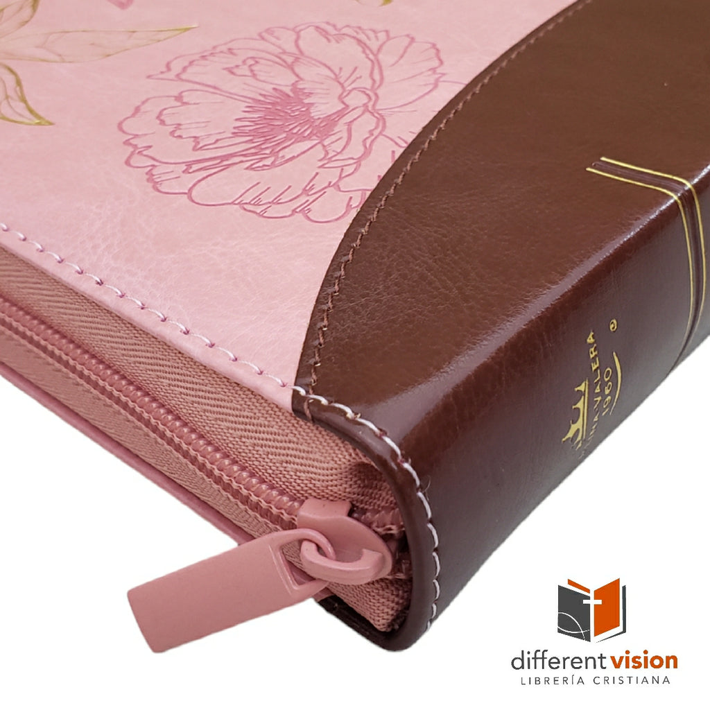 BIBLIA RVR065CZTI LG ROSA/CAFE FILIGRANAS PRIMAVERALES