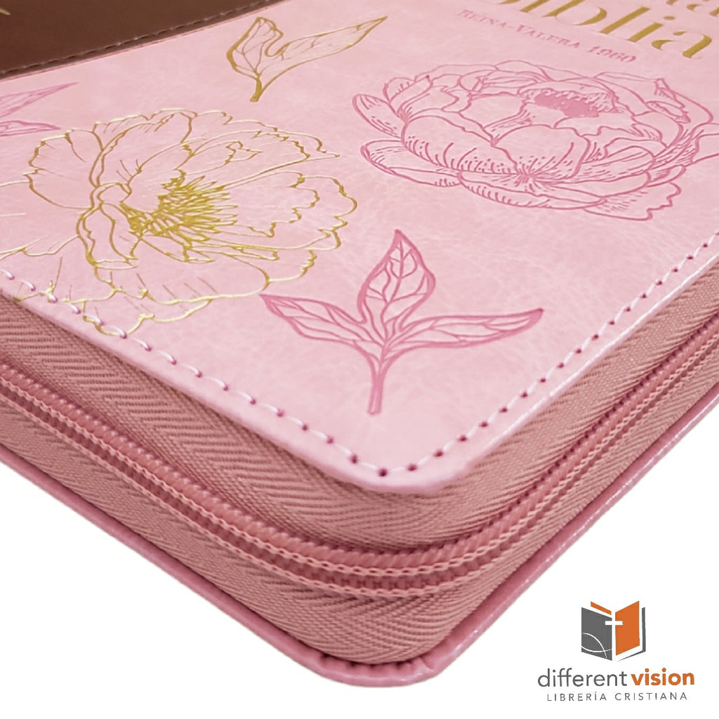 BIBLIA RVR065CZTI LG ROSA/CAFE FILIGRANAS PRIMAVERALES