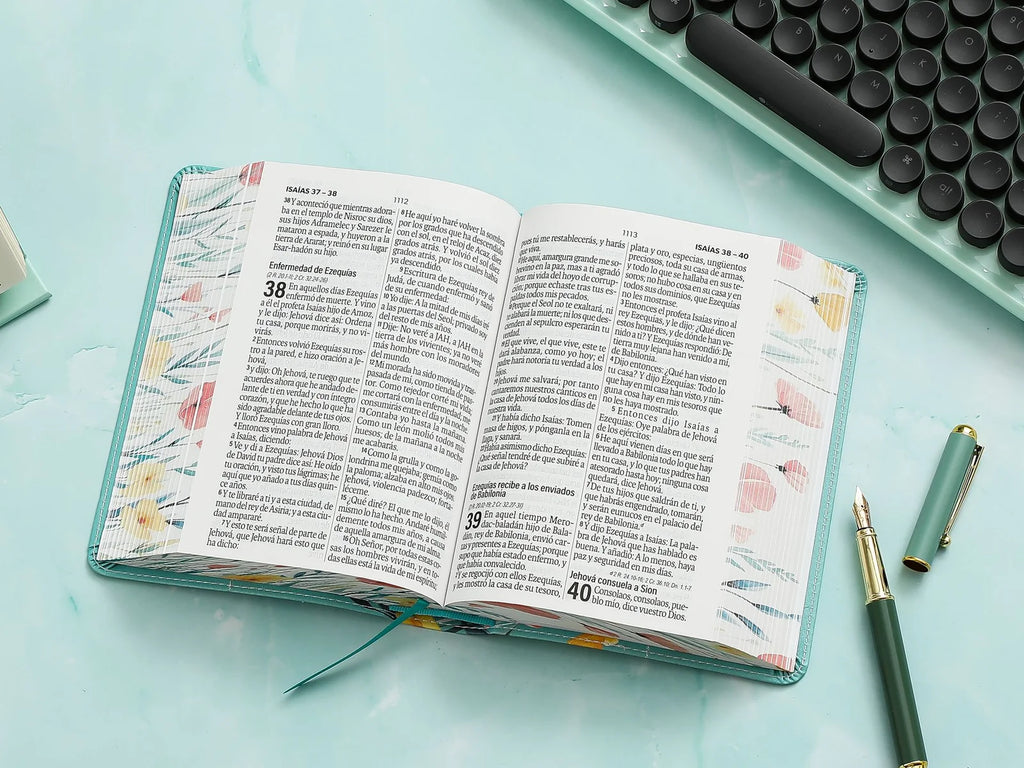 BIBLIA FLORES TURQUESA 12 PTS
