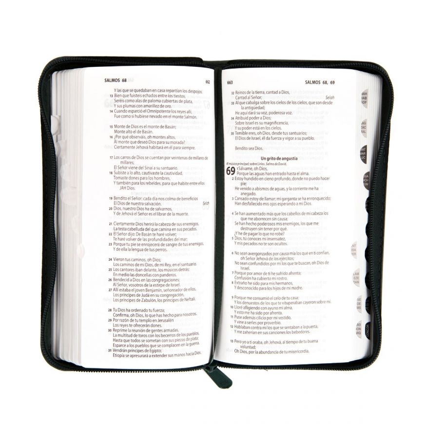 Biblia RVR1960 Tamaño Chequera Verde Militar-Cierre, Palabras de Cristo en Rojo