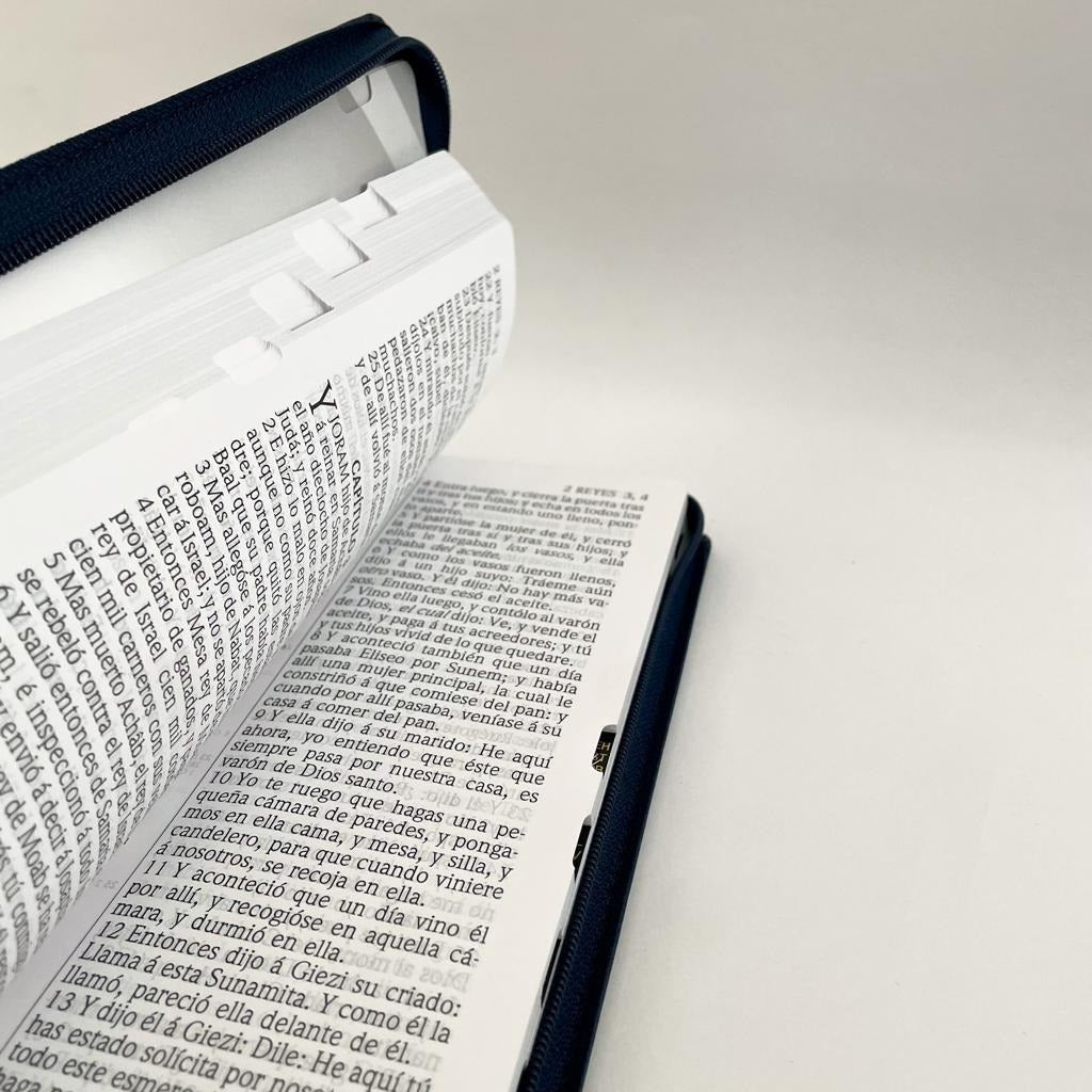 BIBLIA 1909 CLASICA LETRA GRANDE IMITACION PIEL CIERRE E INDICE AZUL