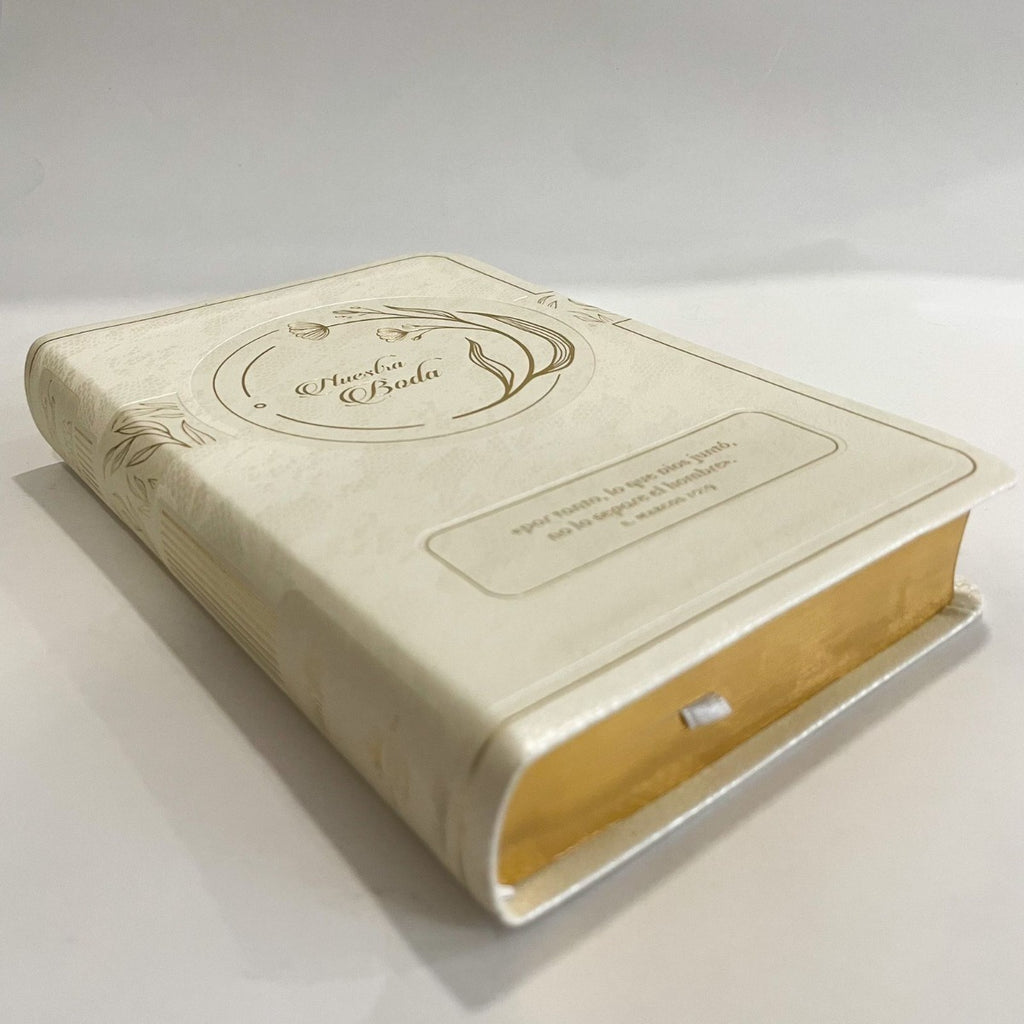 BIBLIA RVR1960 BODA COMPACTA LETRA GRANDE BLANCO Y ORO