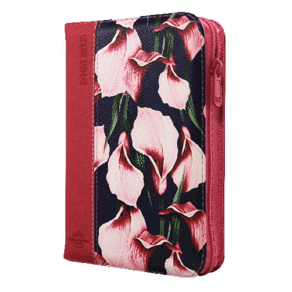 Biblia Reina Valera 1960 Chica Letra Mediana Imitación Piel Fiusha Flores QR