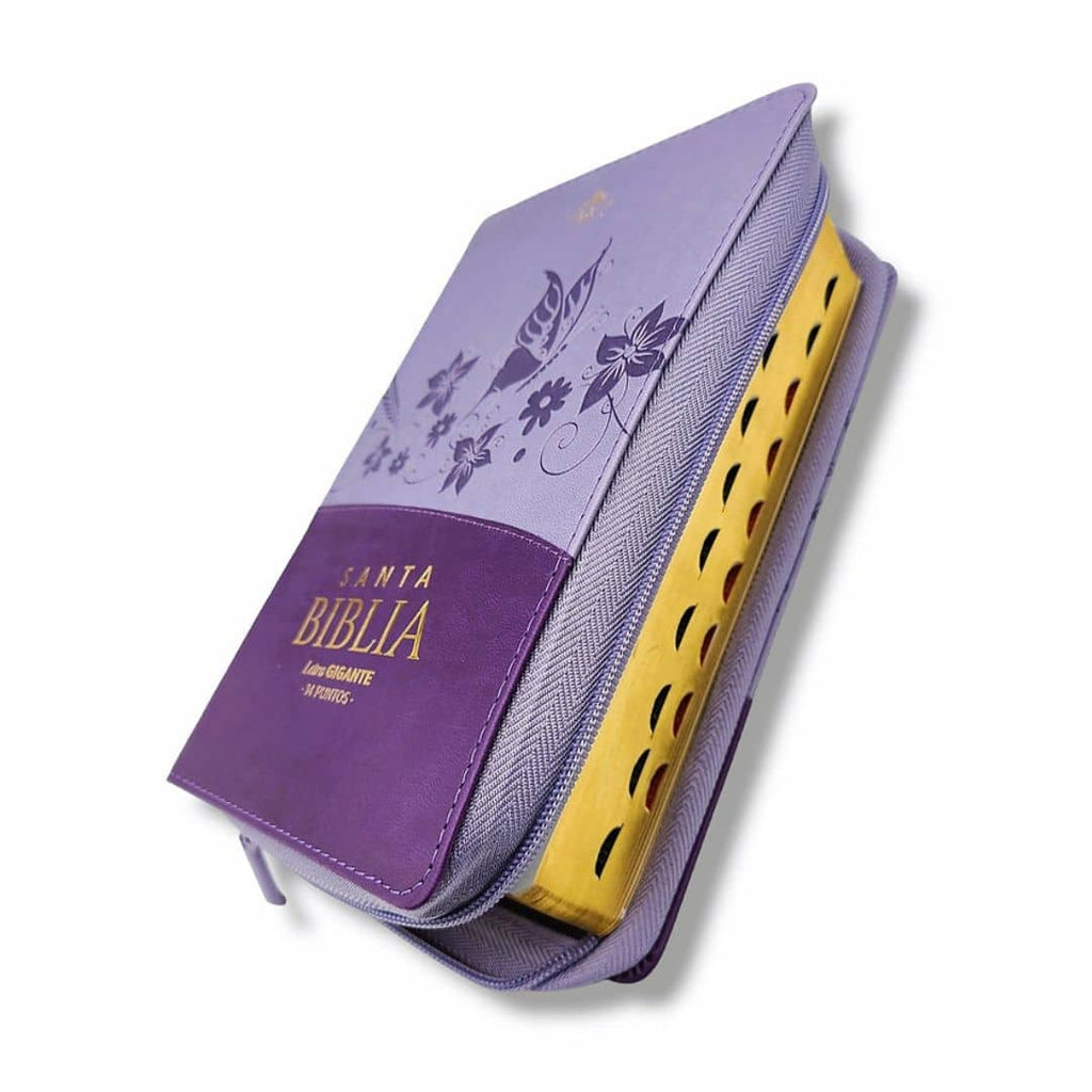 Biblia grande letra 14 puntos cierre concordancia índice canto dorado morado/lila