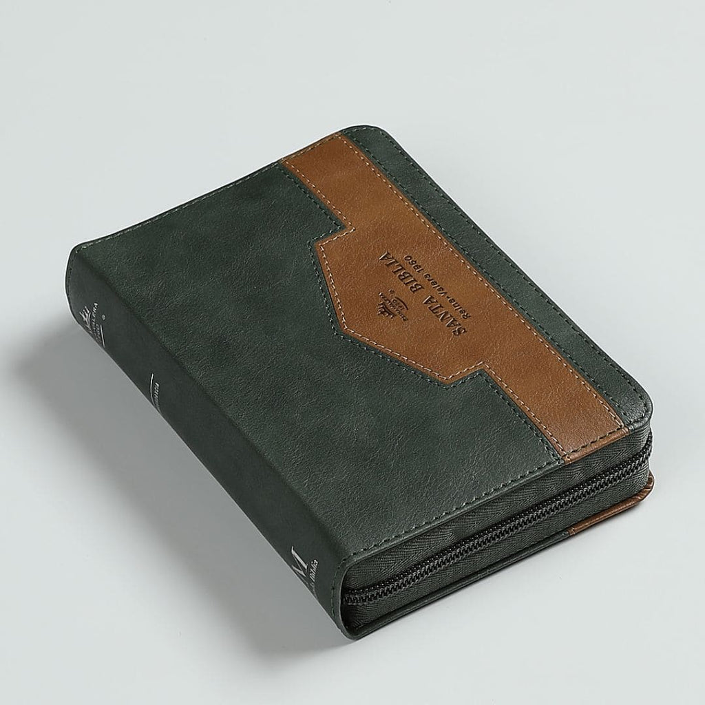 Biblia RVR60 Bolsillo i/piel Elegante Verde/Café con cierre/índice