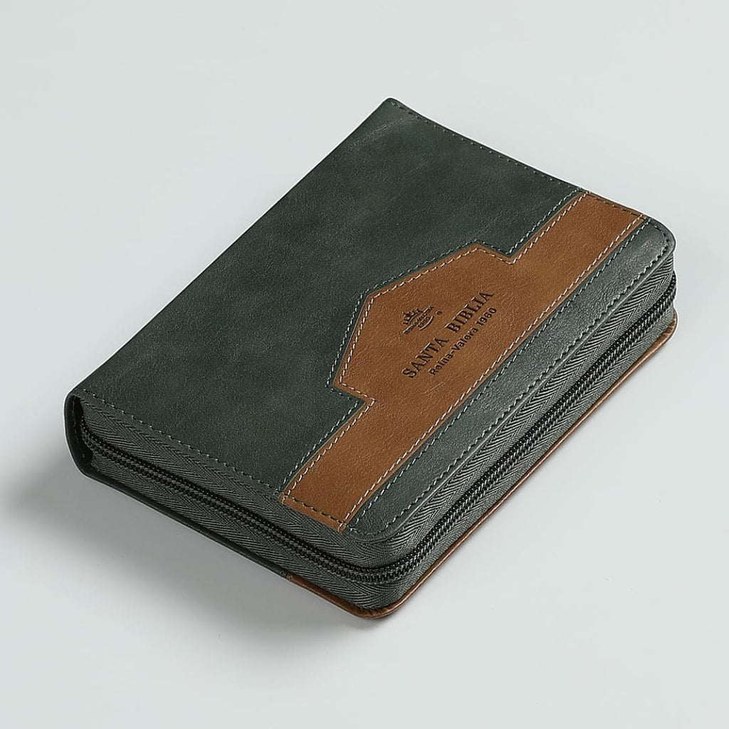 Biblia RVR60 Bolsillo i/piel Elegante Verde/Café con cierre/índice