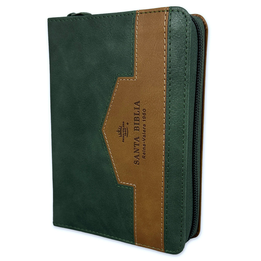Biblia RVR60 Bolsillo i/piel Elegante Verde/Café con cierre/índice