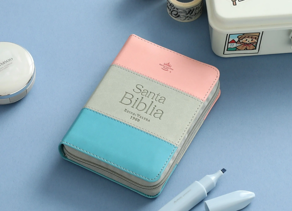 Biblia chica RVR60 025czti Concordancia Cierre Canto dorado Tricolor  Rosa/blanco/turquesa