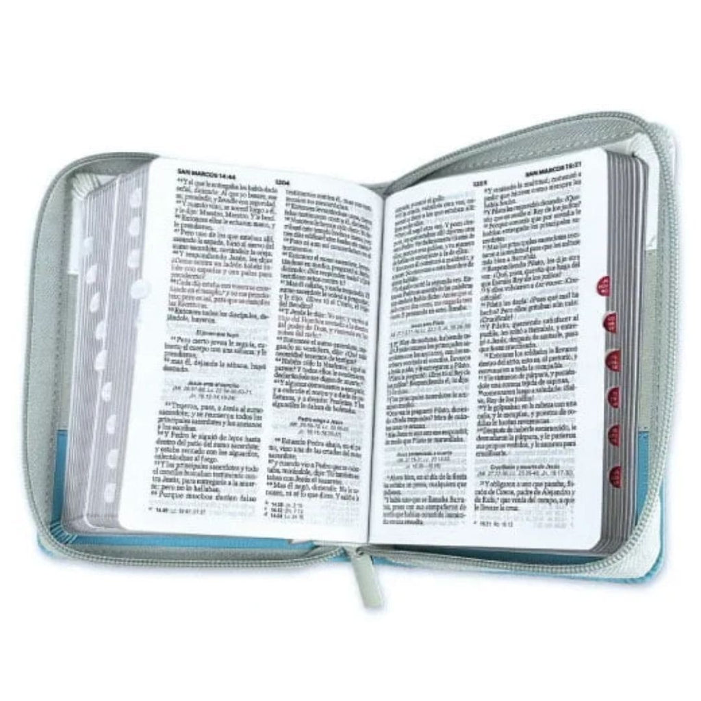 Biblia chica concordancia cierre índice, canto palteado Gris / Turquesa