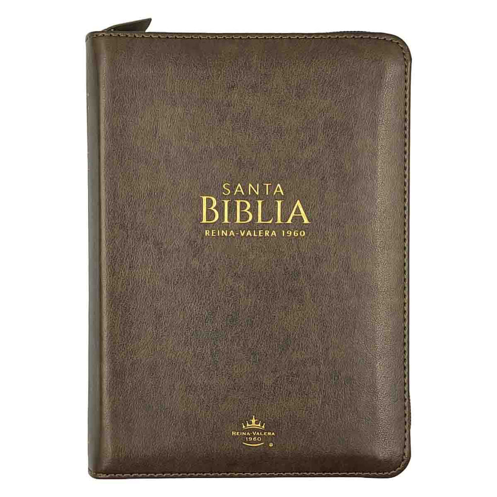 Biblia mediana con concordancia cierre canto dorado color Moka /café