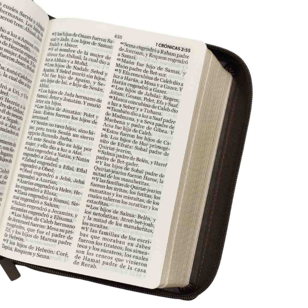 Biblia mediana con concordancia cierre canto dorado color Moka /café