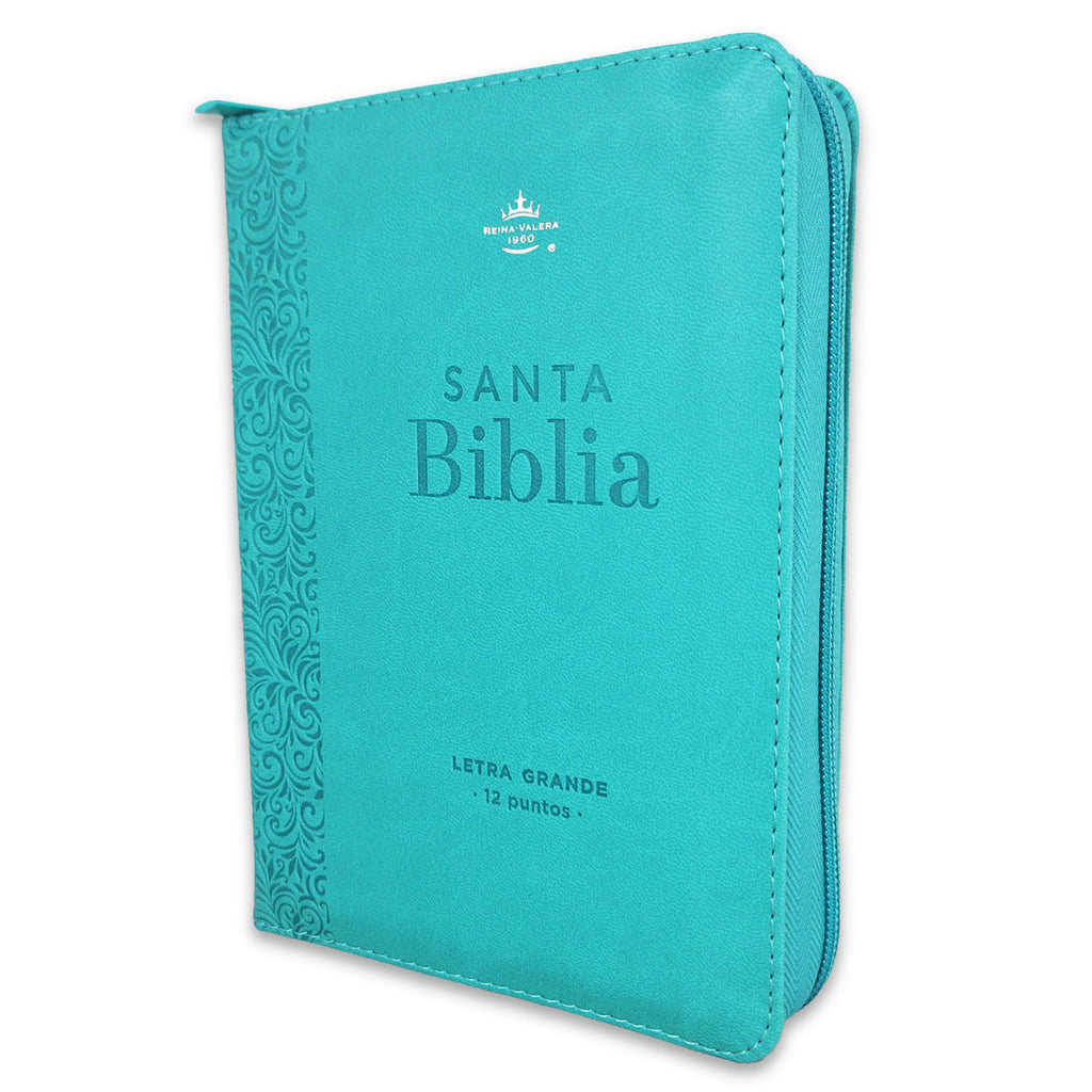 BIBLIA GRANDE CON CIERRE TURQUESA FLORAL
