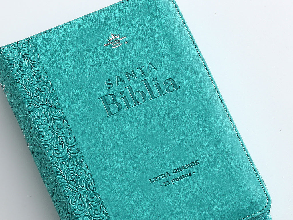 BIBLIA GRANDE CON CIERRE TURQUESA FLORAL