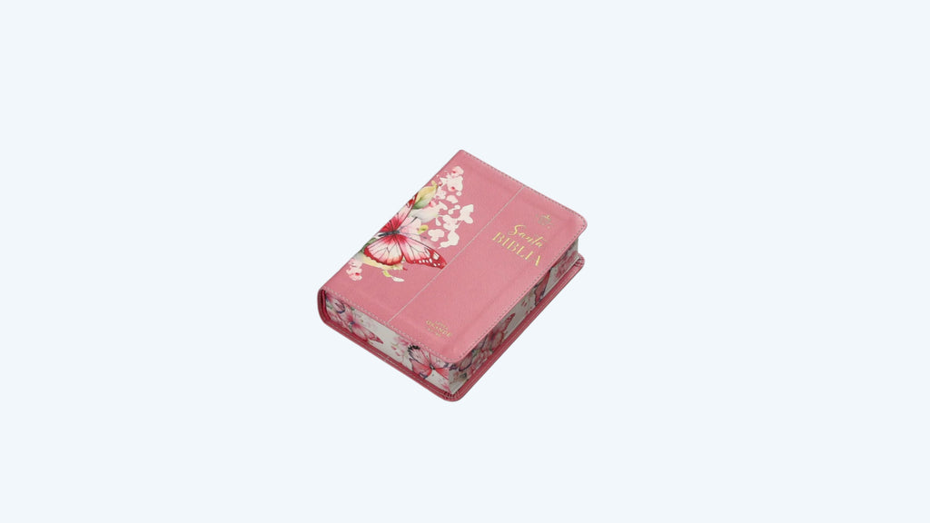 Biblia Mediana con letra grande de 12 puntos mariposas rosa