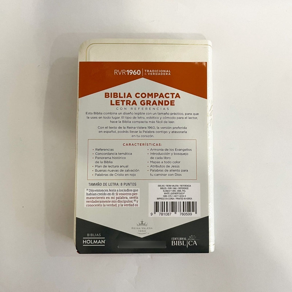 BIBLIA RVR1960 BODA COMPACTA LETRA GRANDE BLANCO Y ORO