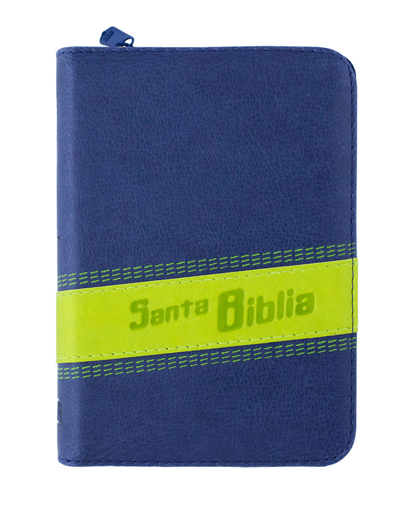 Biblia tamaño portátil con cierre azul/verde