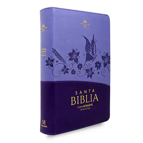 Biblia grande letra 14 puntos cierre concordancia índice canto dorado morado/lila