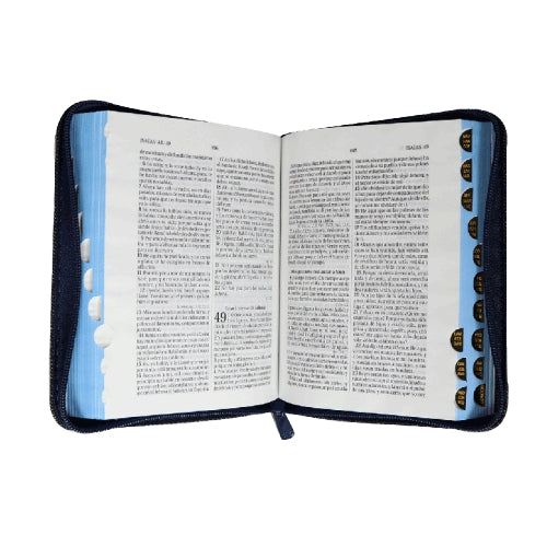 Biblia Reina Valera 1960, RVR024cJZTILGa, Bolsillo, índice, Letra Chica Mezclilla Azul Jeans QR