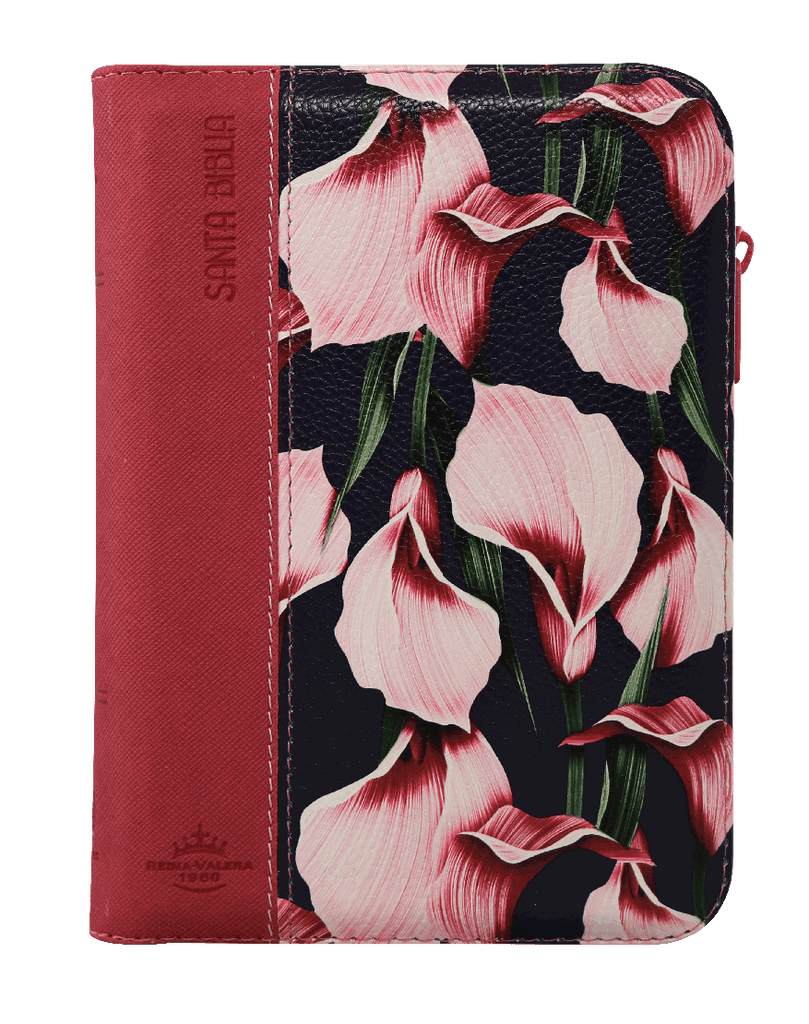 Biblia Reina Valera 1960 Chica Letra Mediana Imitación Piel Fiusha Flores QR