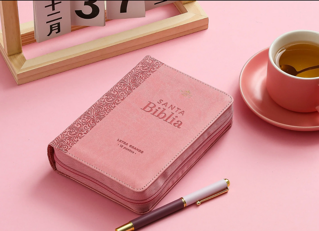 Biblia con Cierre Portátil 12 puntos RV1960, imitación piel, canto dorado, Rosa